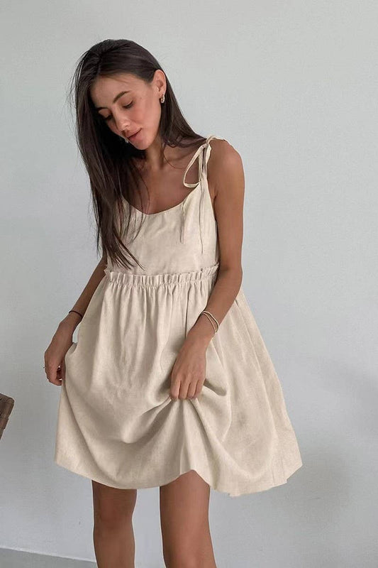 CWDSD8757_SEXY LINEN BLEND SPAGHETTI STRAP DRESS
