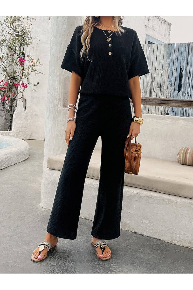 CWSTB0685_Casual Short-Sleeved Buttoned Pants Knit Set