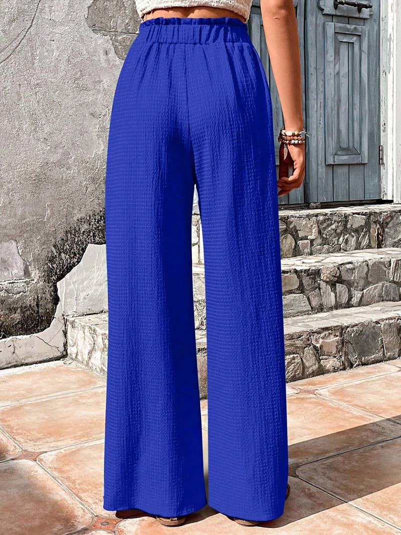 ASSORTED BUBBLE PLAID CASUAL WIDE-LEG PANTS