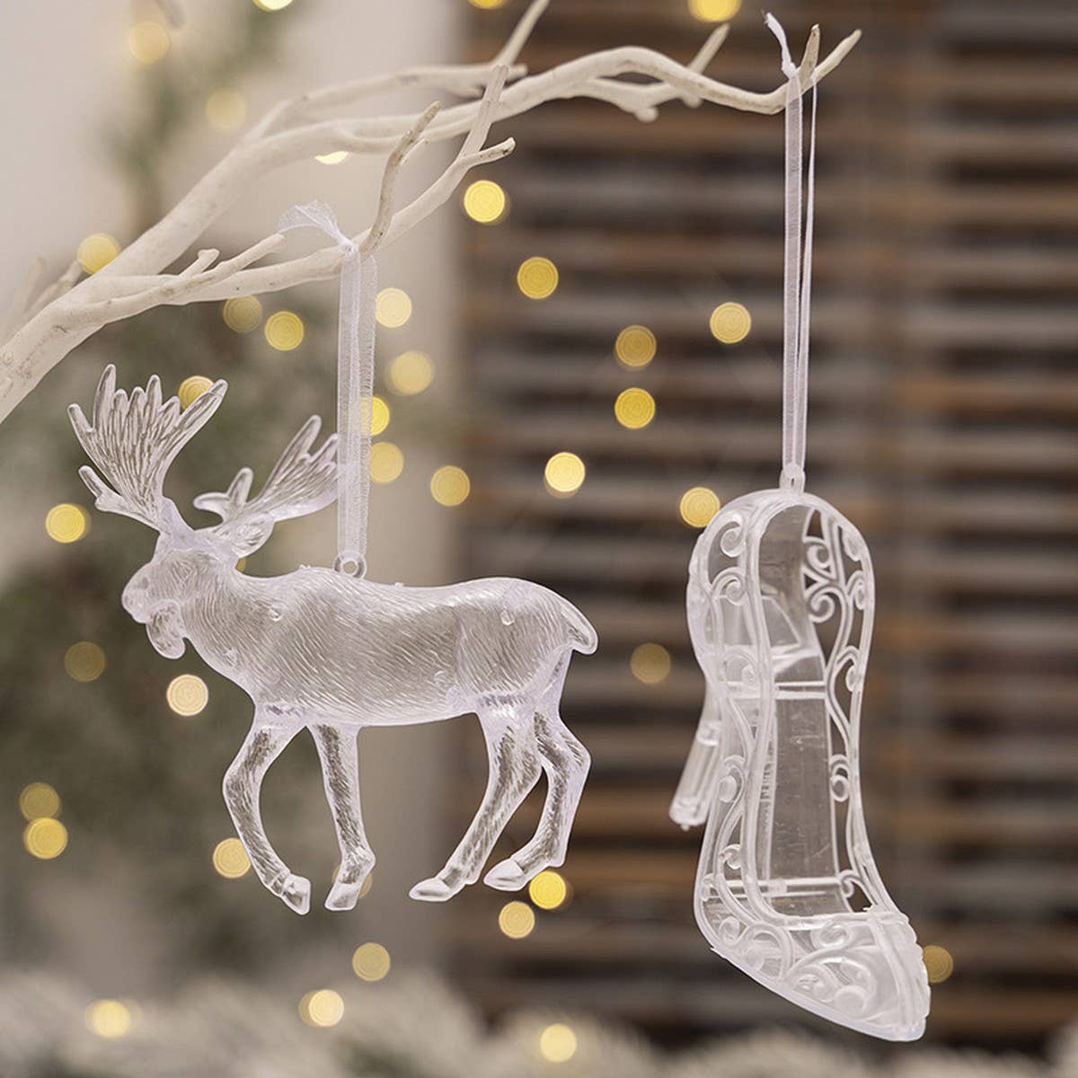 CWMM10180_CLEAR REINDEER AND HIGH HEEL XMAS ORNAMENTS