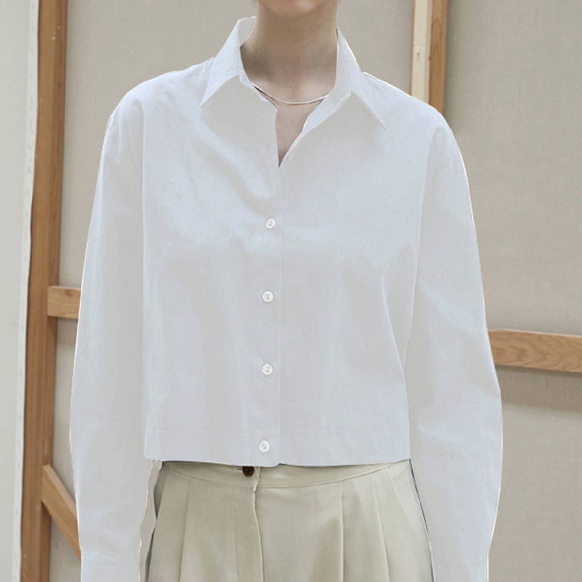 Cotton hem elastic waistband solid color shirt
