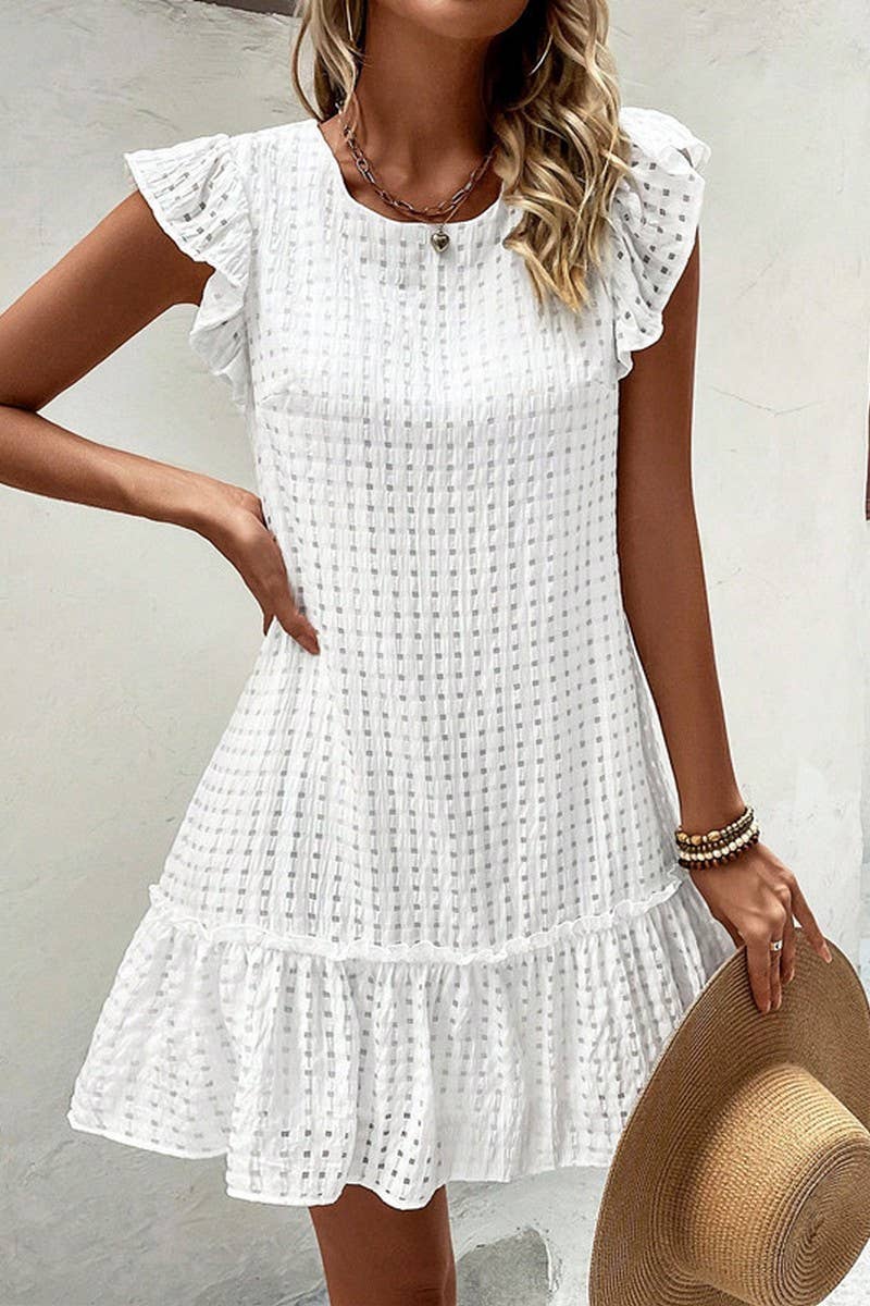 CWDSD10513_CASUAL HOLIDAY STYLE SOLID COLOR RUFFLED DRESS