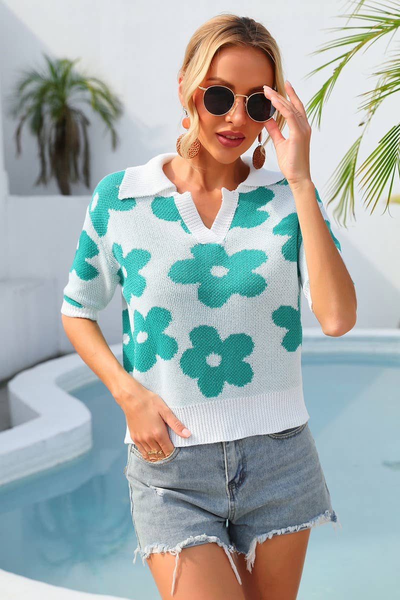 CWOSWS0036_Collared Neck Short Sleeve Sweater