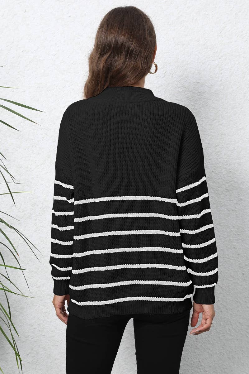 CWOSWL6730_KNIT ZIPPER STRIPED LONG-SLEEVED SWEATER