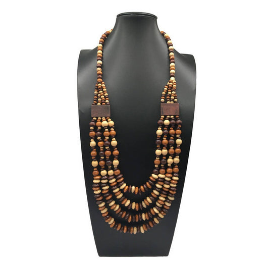 VINTAGE COLORFUL WOOD MULTI-LAYER BEADED NECKLACE