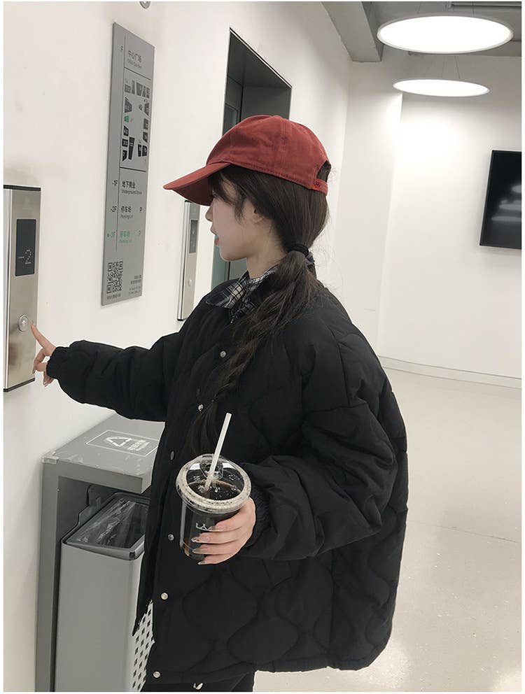 Collar diamond plaid thick padded jacket