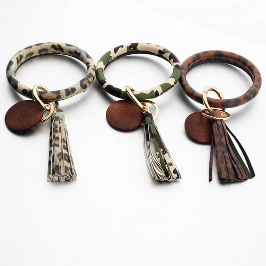 Personalized Leather Wristlet Keychain with Tassel_CWMM7024