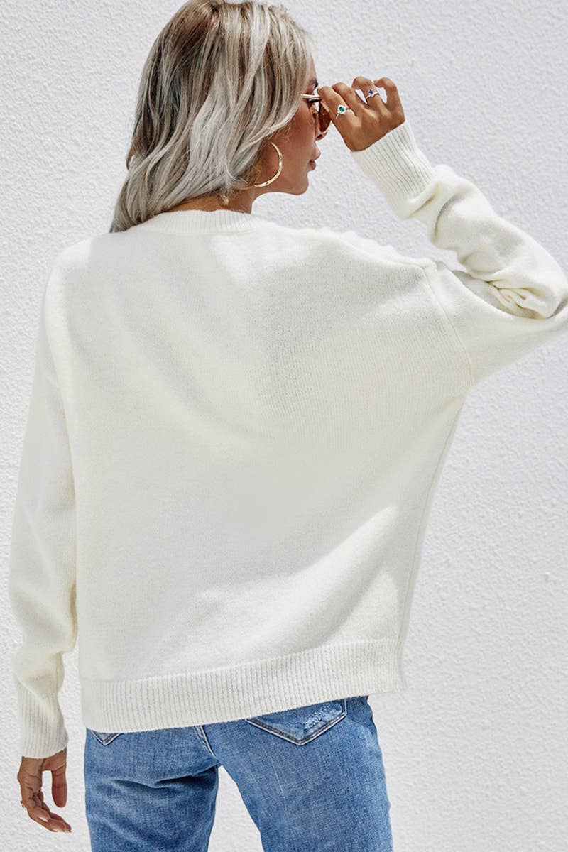 CWTTL1071  Loose V Neck Button Tops Pullover Sweater