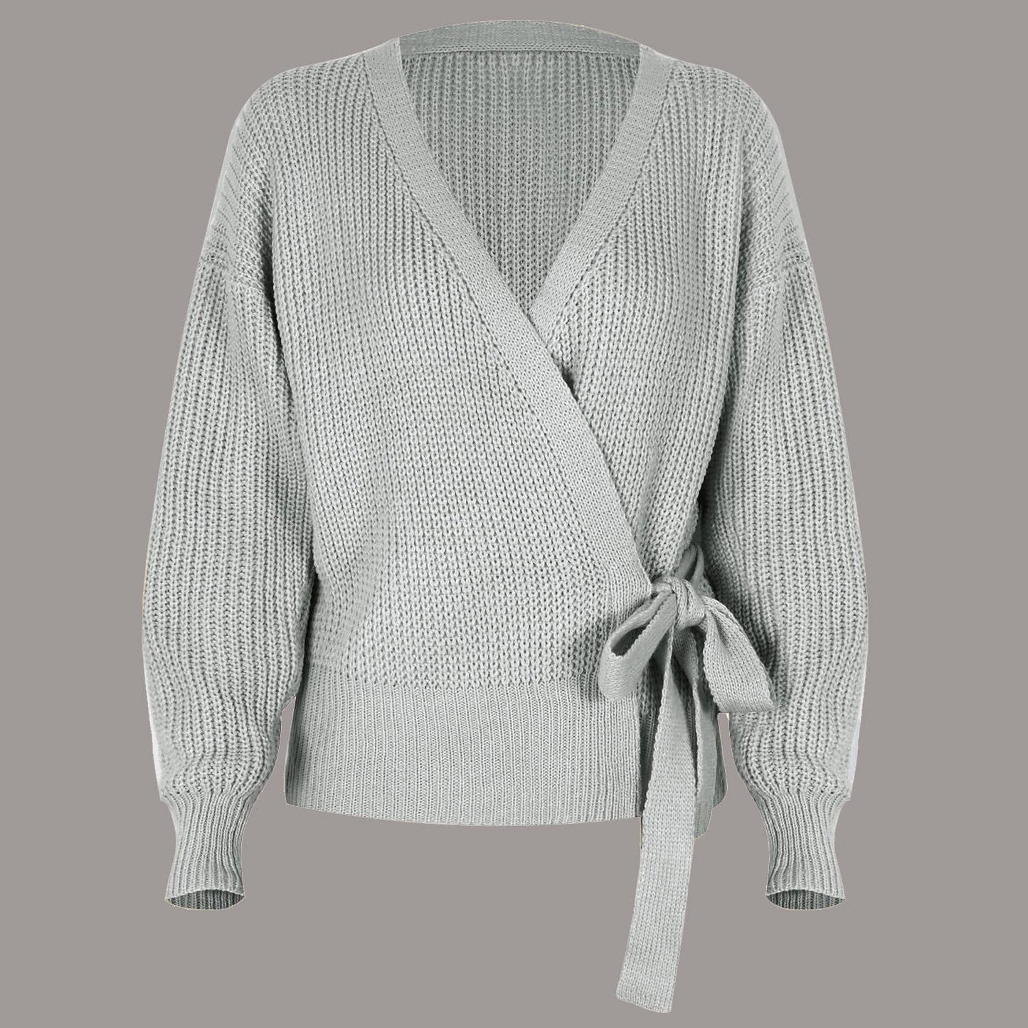 CASUAL SOLID COLOR SEMI-HOLLOW V-NECK TIE SWEATER