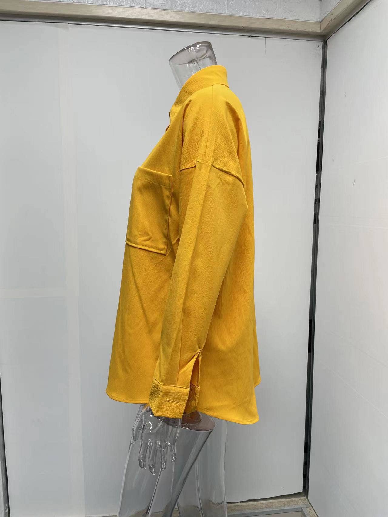 BAT-SLEEVED CASUAL SOLID COLOR LONG-SLEEVED SHIRT