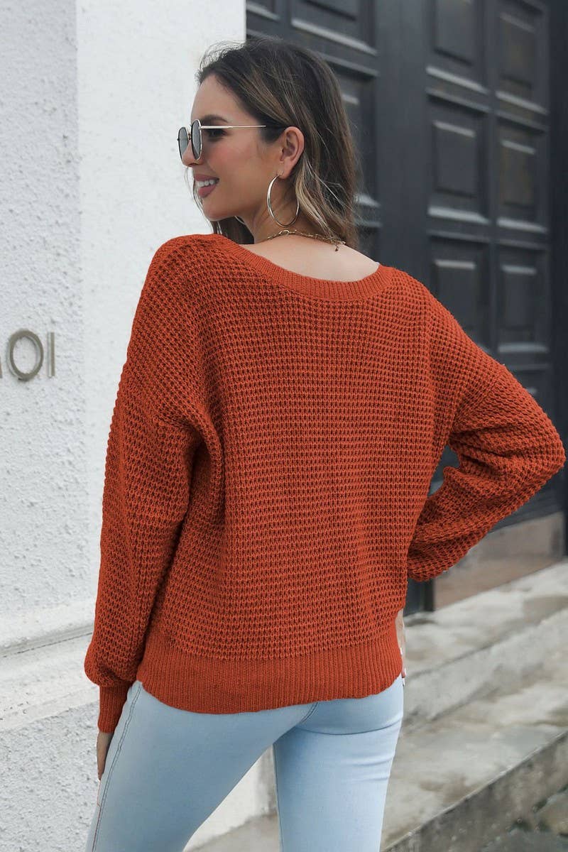 CWOSWL4200_LOOSE TIE WRAP LONG SLEEVE KNIT SWEATER