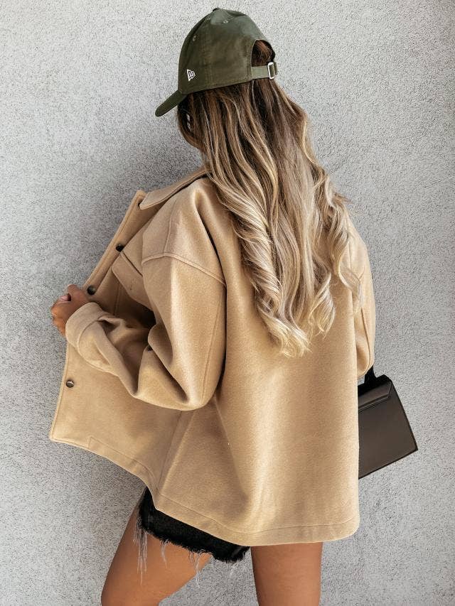 FASHIONABLE SOLID SINGLE-BREASTED WOOL COAT