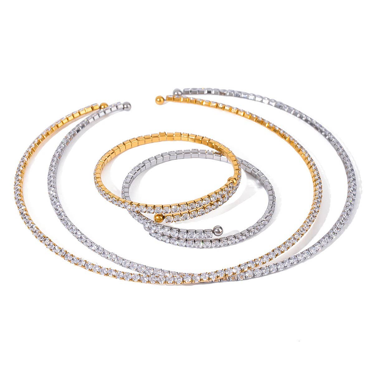 18K Gold White Zircon Full Pave Cuff Bracelet_CWAJE4659