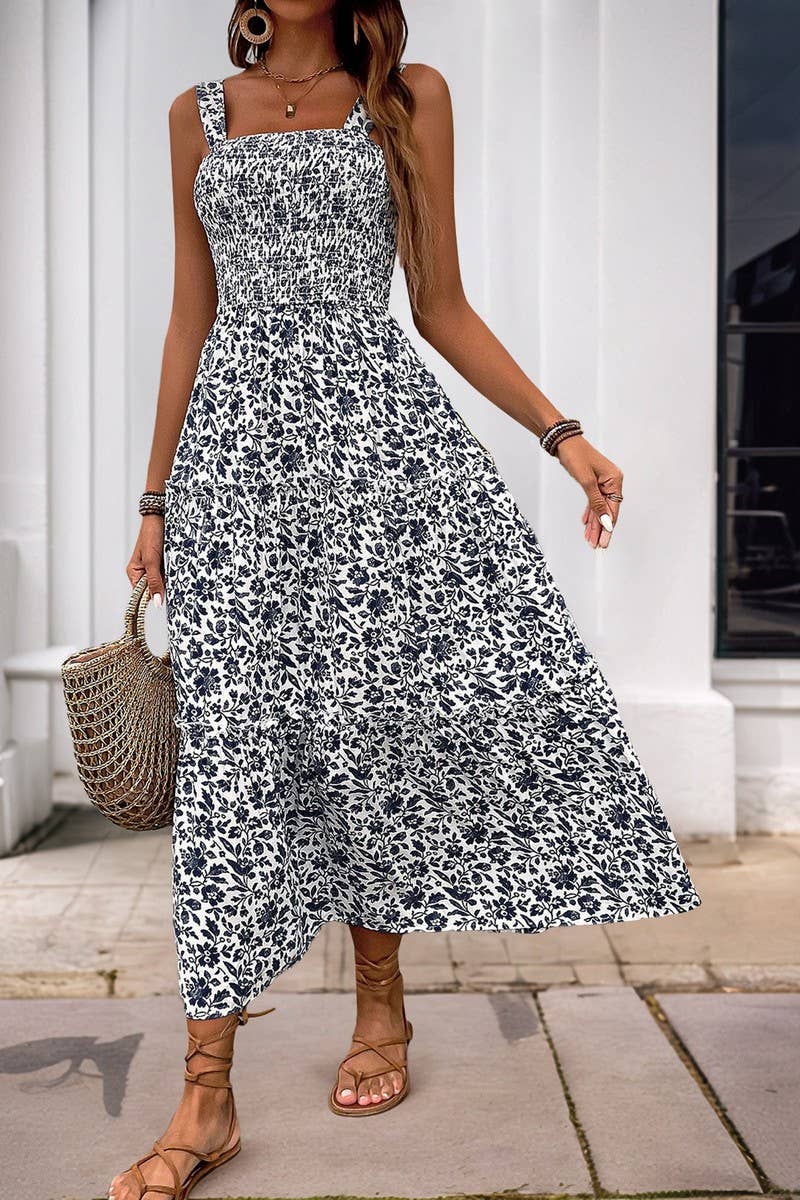 CWDMD4217_PRINTED PASTORAL STYLE SUSPENDER DRESS