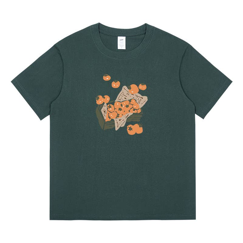 CWTTS0959_TOMATO PRINT CASUAL LOOSE SHORT SLEEVE T SHIRT