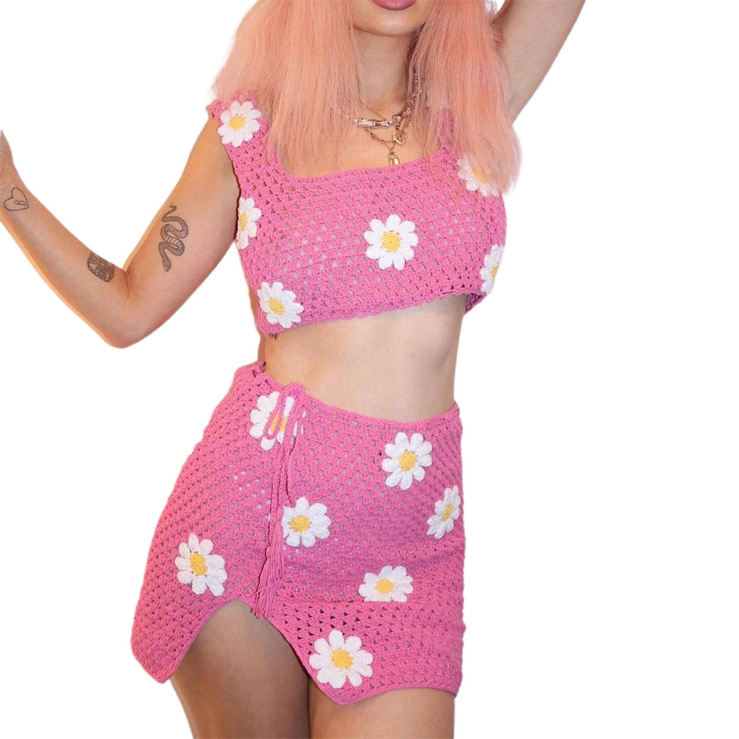 CASUAL CROCHETED YARN TWO-PIECE SET