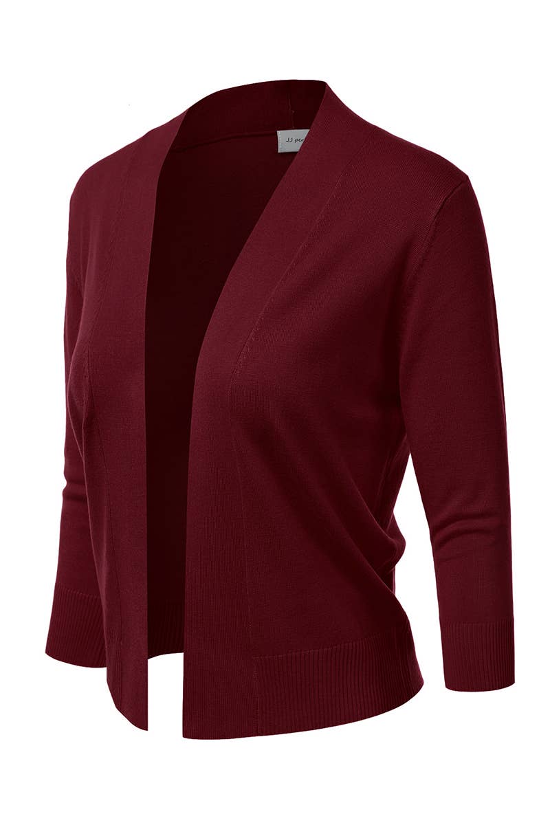 AWOCAS074_Basic 3/4 Sleeve Open Front Cropped Cardigan