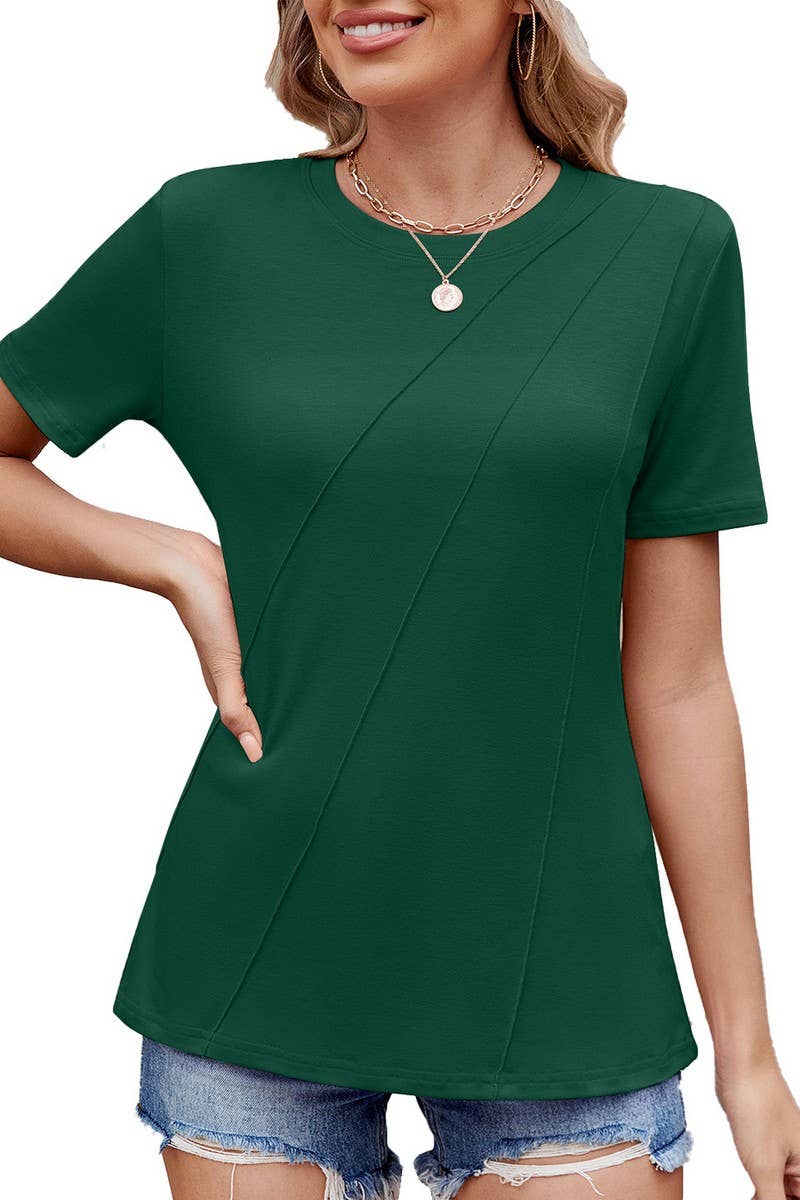 CWTBLS1740_ROUND NECK SHORT SLEEVE LOOSE T-SHIRT TOP