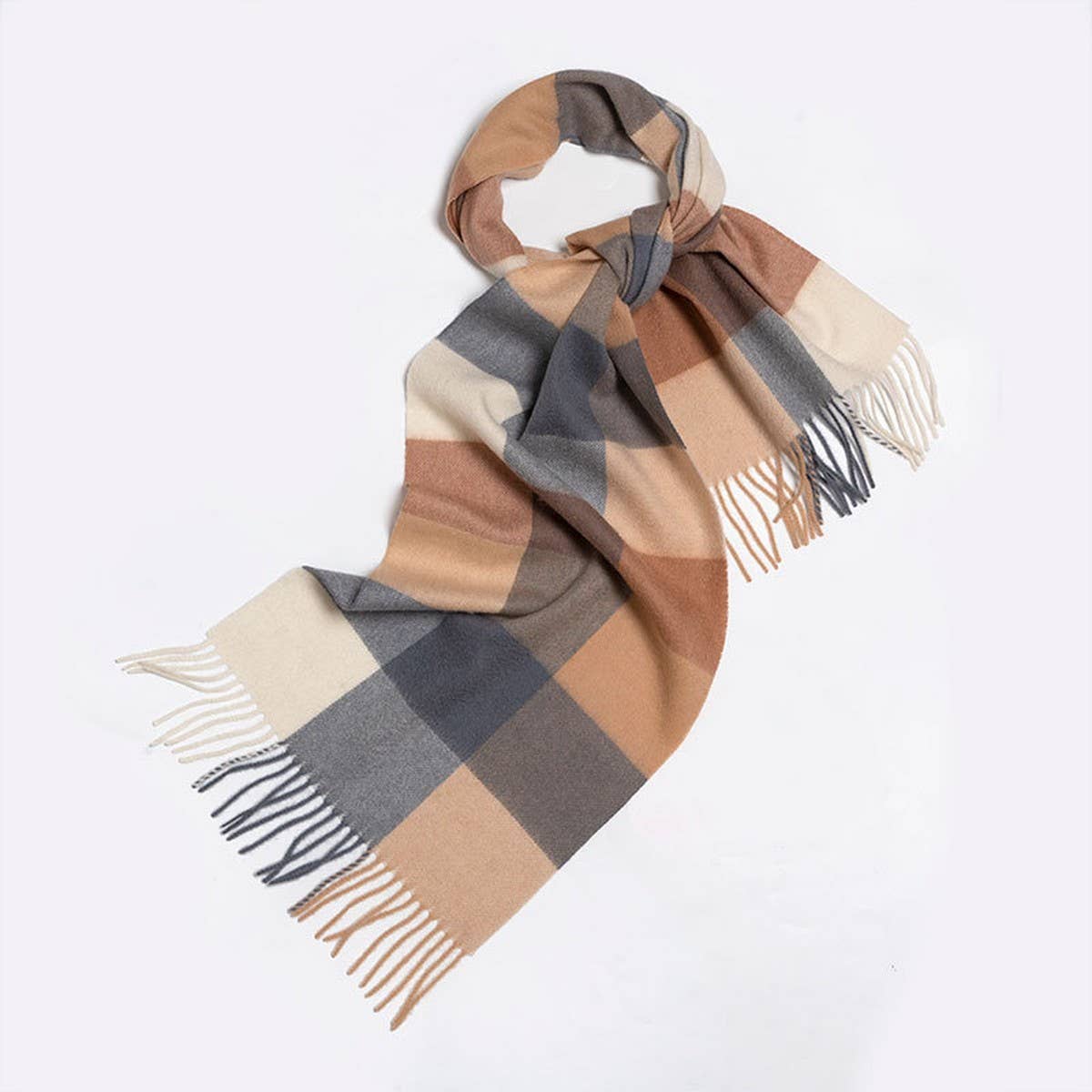 Blue Check Wool Scarf Winter Warmth Unisex Shawl_CWASC2308