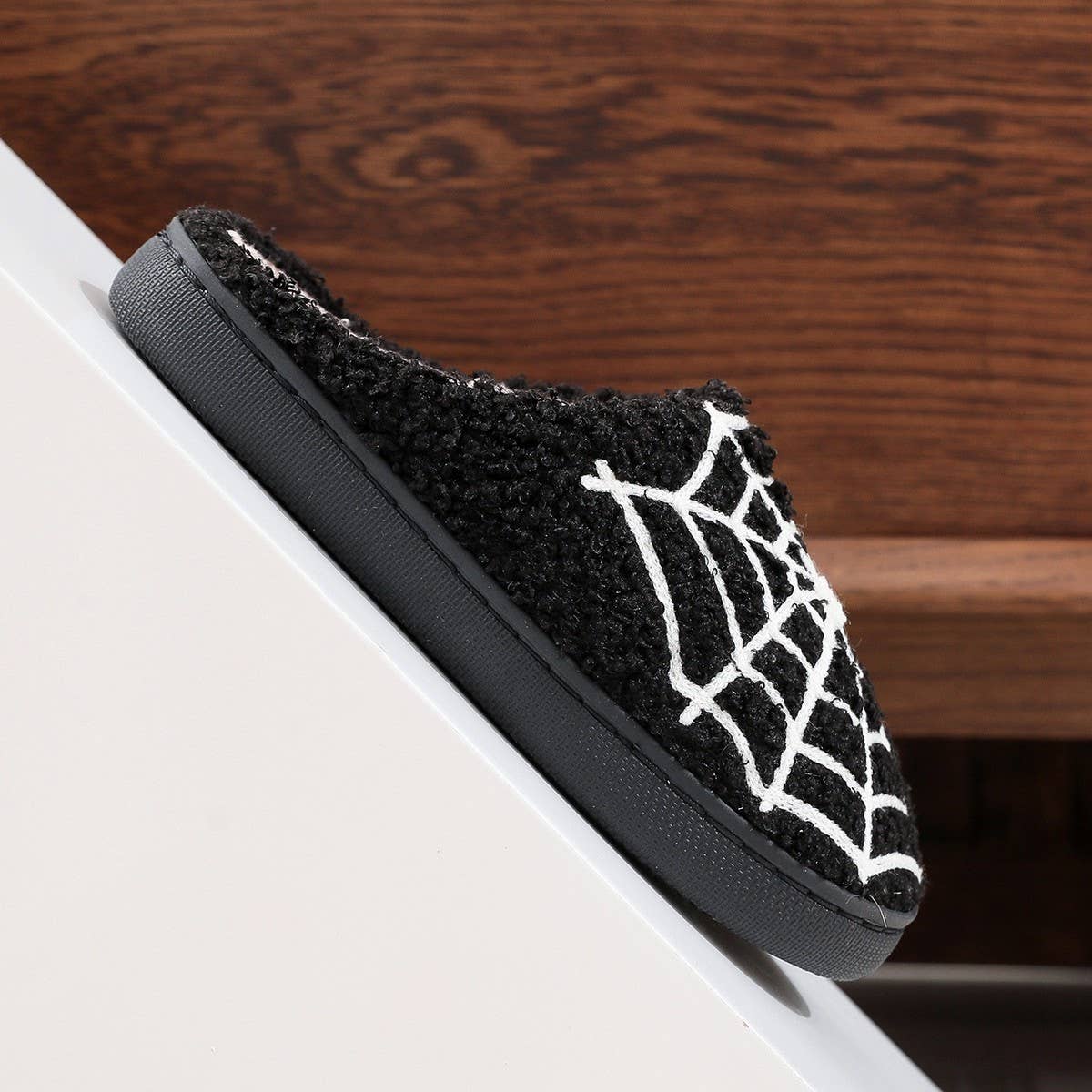 HALLOWEEN SPIDER WEB EMBROIDERED COTTON SLIPPERS