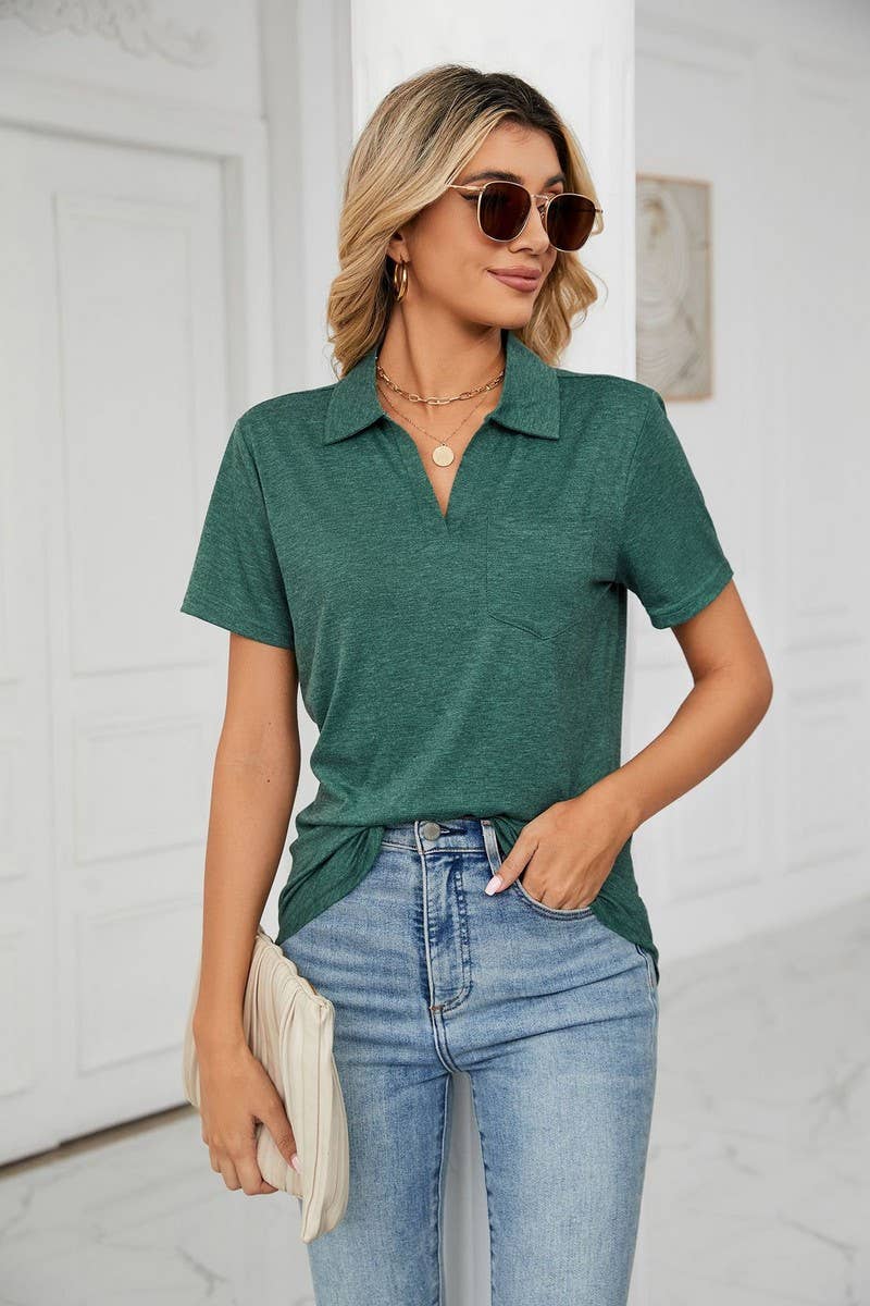 CWTTS0864_V-Neck Short Sleeve Blouse