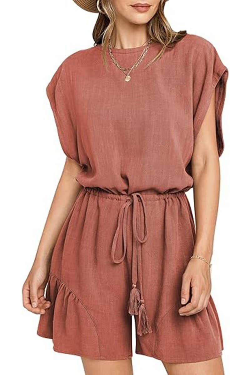 CWSBSS00012_SUMMER LOOSE CASUAL WAIST SHORT-SLEEVED JUMPSUIT