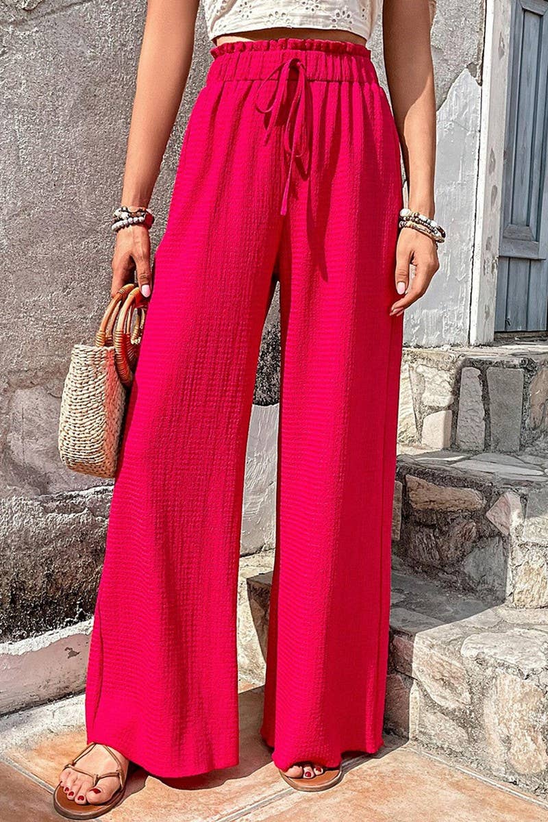 CWBLP1867_FASHIONABLE BUBBLE PLAID CASUAL WIDE-LEG PANTS