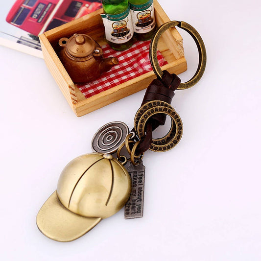 VINTAGE BASEBALL CAP COWHIDE KEYCHAIN