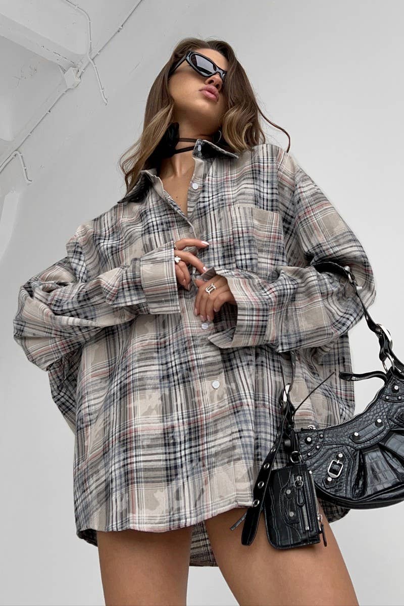 CWTBLL00569_VINTAGE PLAID LONG SLEEVE SHIRT JACKET