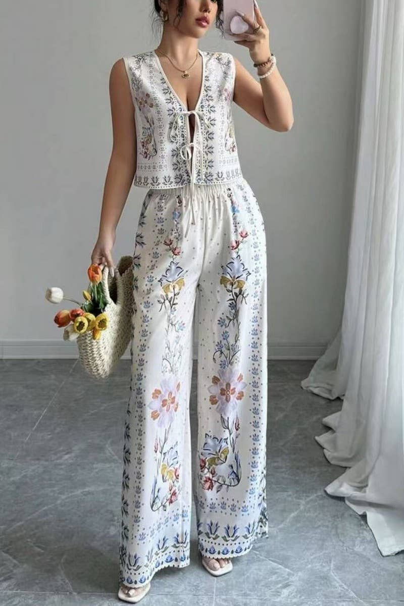 CWSTB2006_SEXY LOOSE TIE-FRONT VEST & WIDE LEG PANTS SET