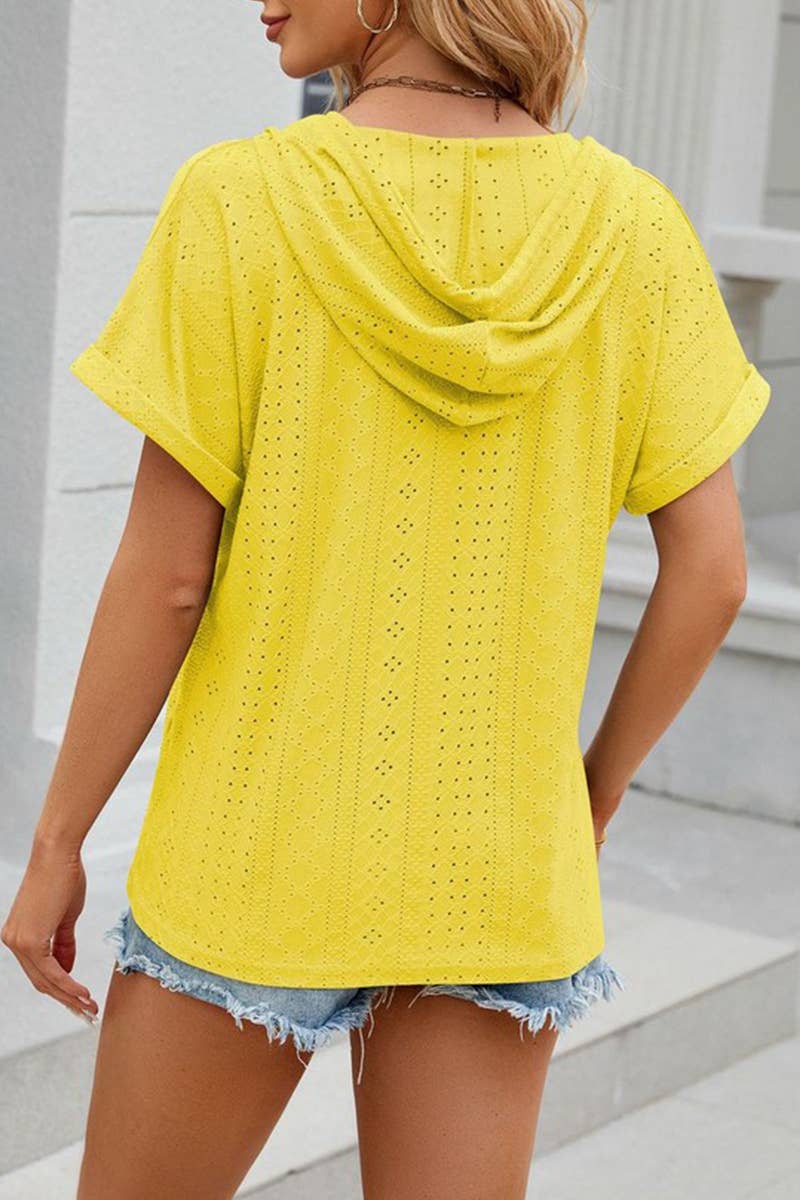 CWTTS1351_SUMMER BUTTON HOODED SHORT-SLEEVED T-SHIRT