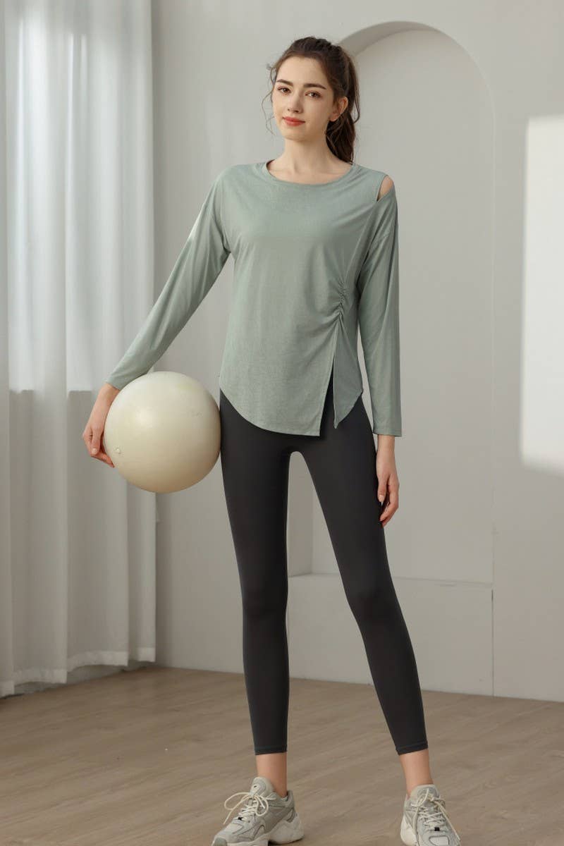 CWTBLL1592_JADE JACQUARD SLIT LOOSE SPORTS YOGA TOP