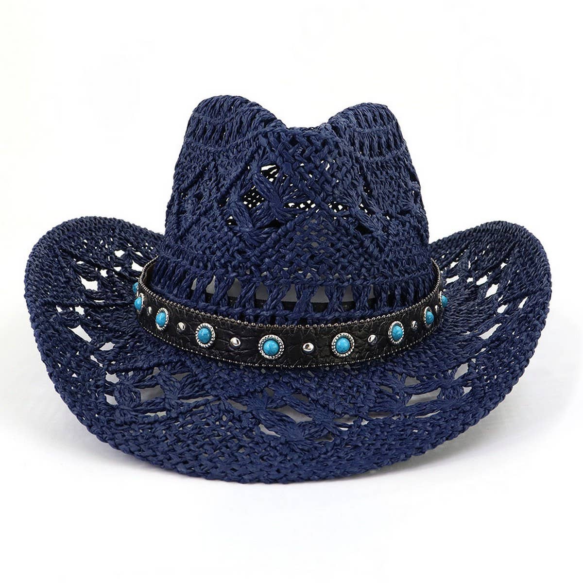 Cowboy Straw Hat with Turquoise Belt Decor_CWAH1252
