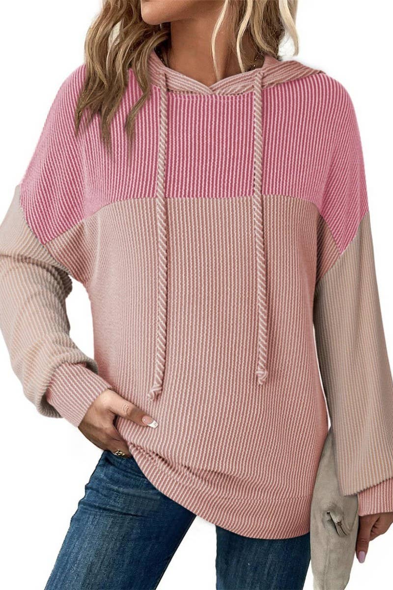 CWOHOL00597_TWIST STRIPE COLORBLOCK LONG SLEEVE HOODIE