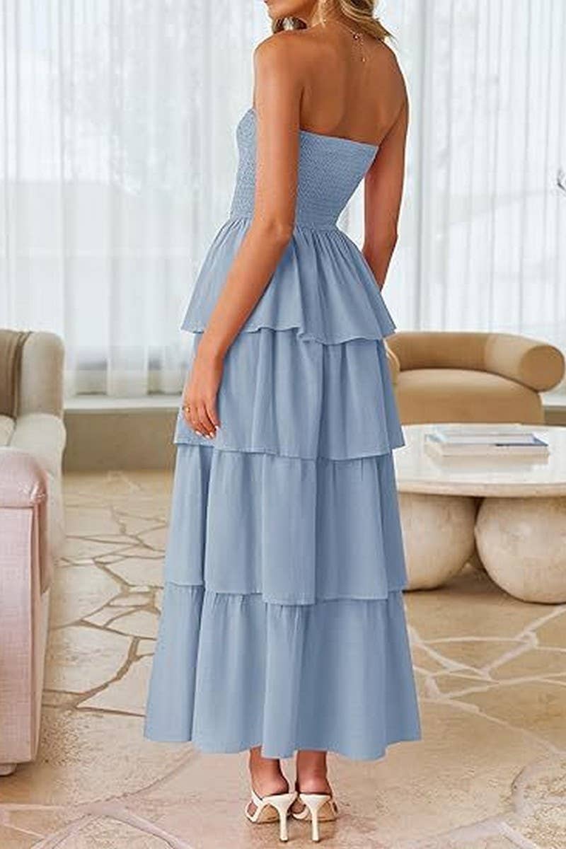 CWDMD6364_OFF-THE-SHOULDER LAYERED TUBE-TOP SUNDRESS