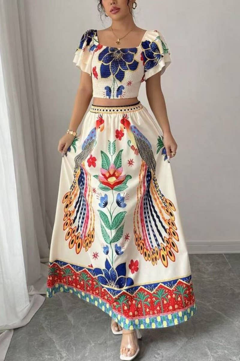 CWSTB2002_BOHO FLORAL PRINT SHORT SLEEVE TOP & MAXI SET