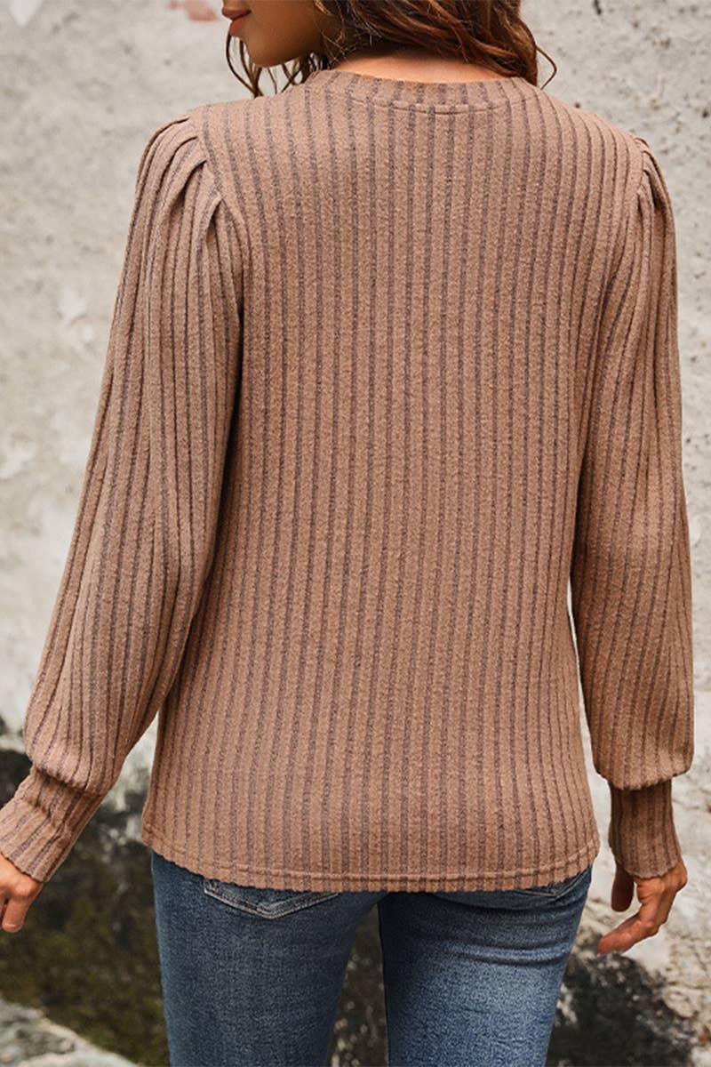 CWTBLL3557_AUTUMN CASUAL SOLID COLOR LONG SLEEVE TOP