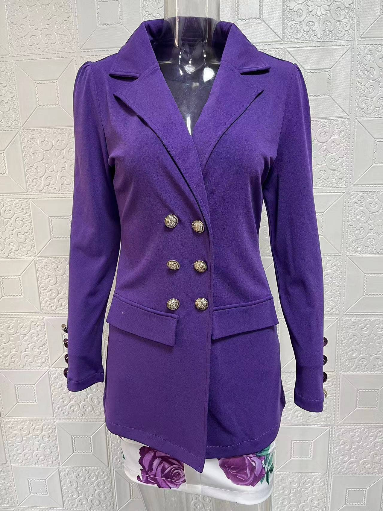 Fashionable printed puffed-sleeve suit jacket