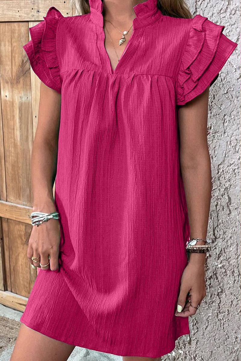 CWDSD7513_NEW SUMMER FASHION V-NECK LOTUS SLEEVE DRESS