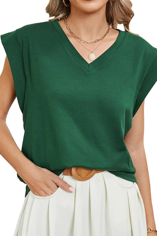 CWTBLS2278_SOLID V-NECK RAGLAN SLEEVE CASUAL T-SHIRT