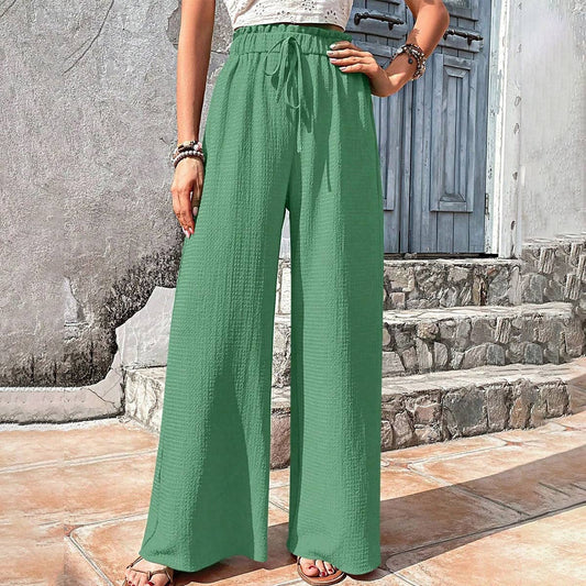 ASSORTED BUBBLE PLAID CASUAL WIDE-LEG PANTS