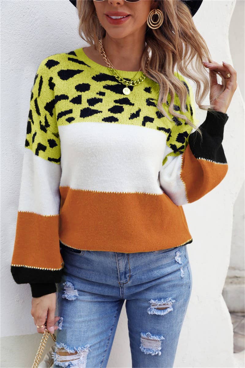 CWOSWL3154_LEOPARD PRINT CREW NECK PULLOVER SWEATER