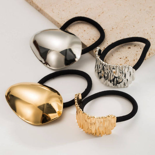 Geometric Oval Metal Stripe Elastic Hair Tie