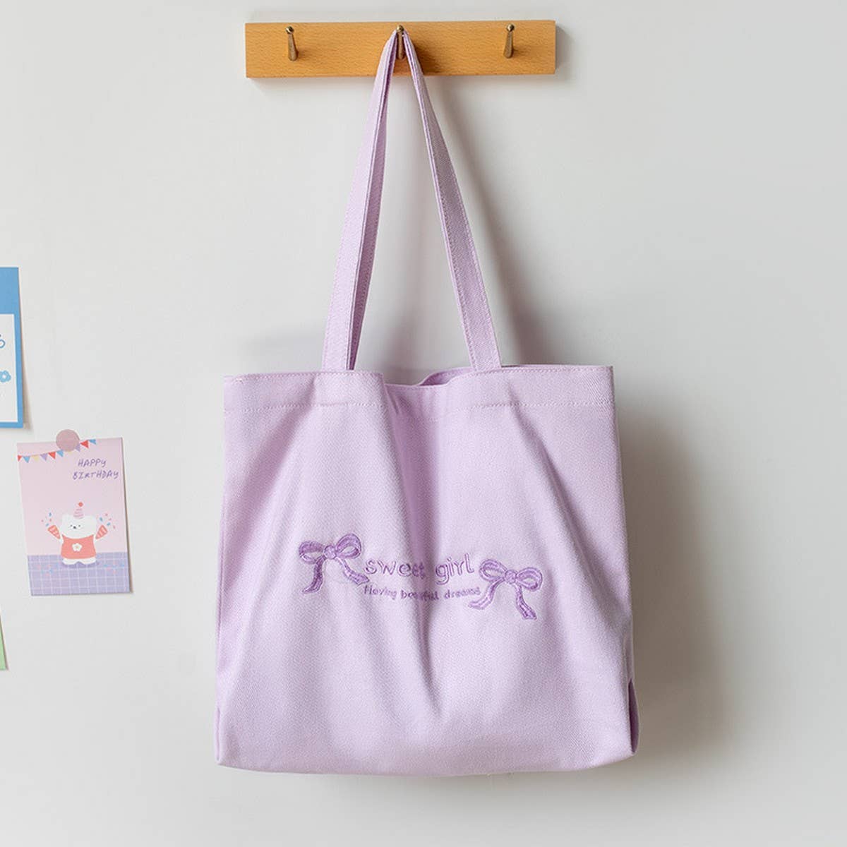 Macaron Color Embroidered Canvas Tote for Students_CWAB5627
