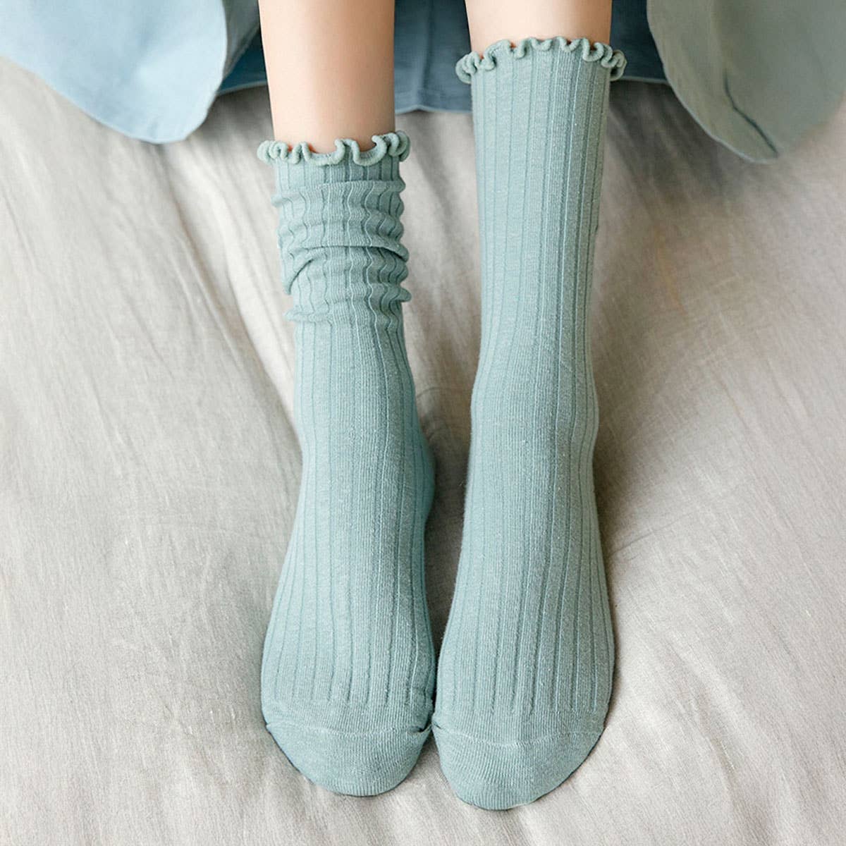 Flower Embroidery Crew Ruffle Socks Women