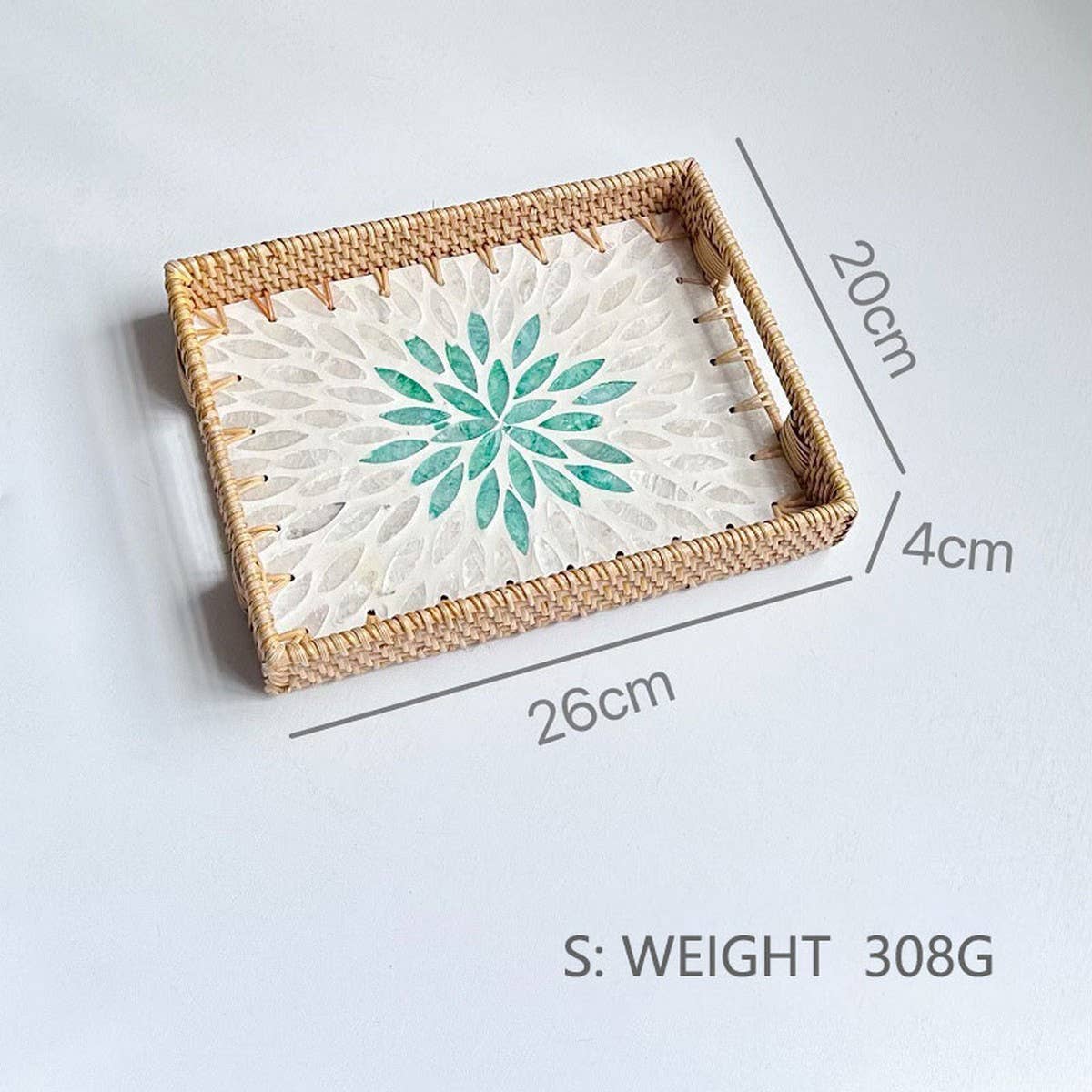 RATTAN WOVEN COLORFUL SHELL TEA TRAY FRUIT TRAY_CWMM4488