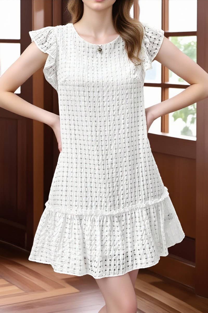 CWDSD10513_CASUAL HOLIDAY STYLE SOLID COLOR RUFFLED DRESS