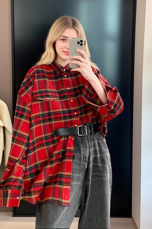 CWTSTL00911_RETRO PLAID LOOSE LONG-SLEEVED SHIRT JACKET
