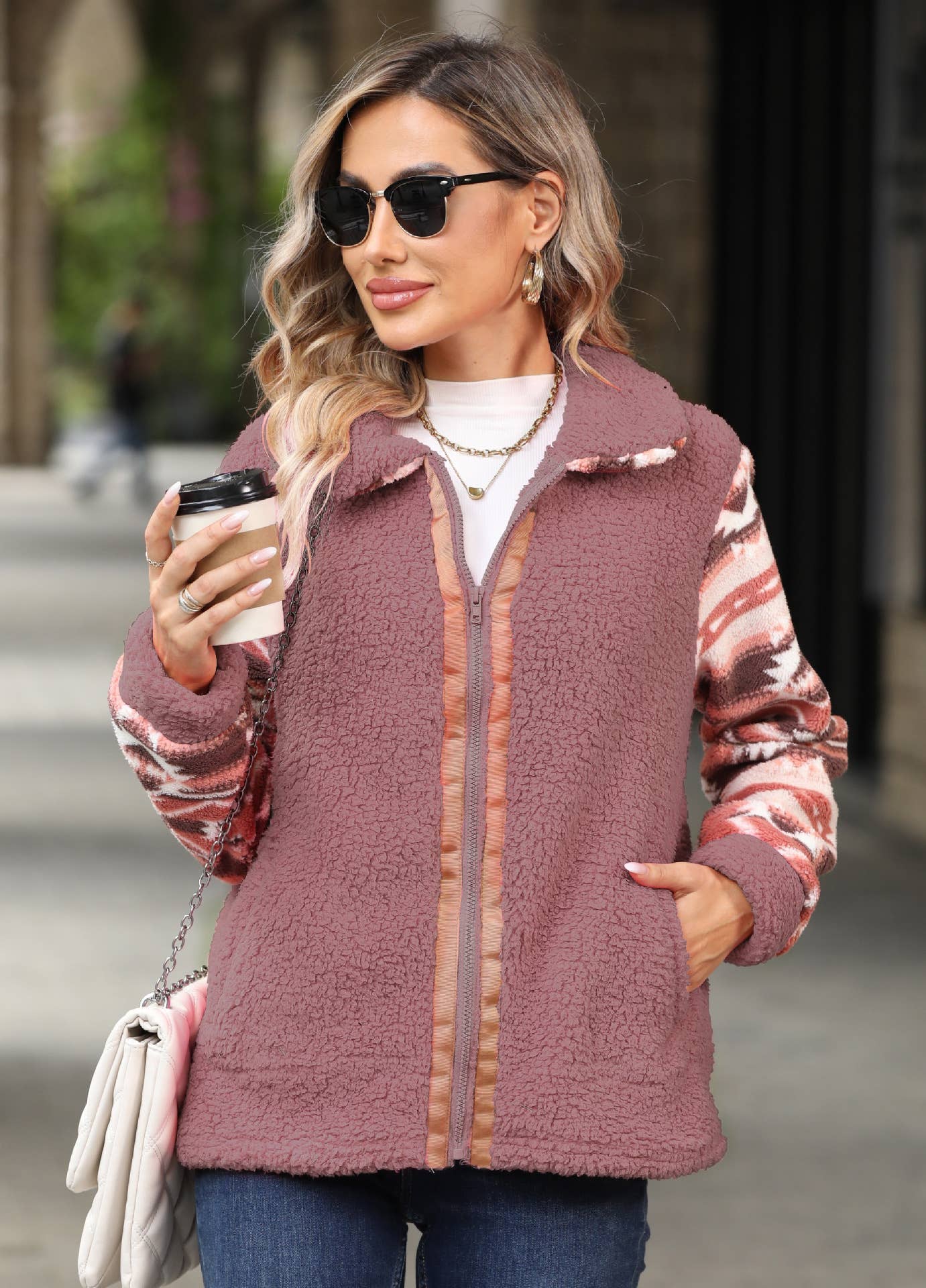 CLAN STYLE LONG SLEEVE LAPEL CARDIGAN FLEECE COAT