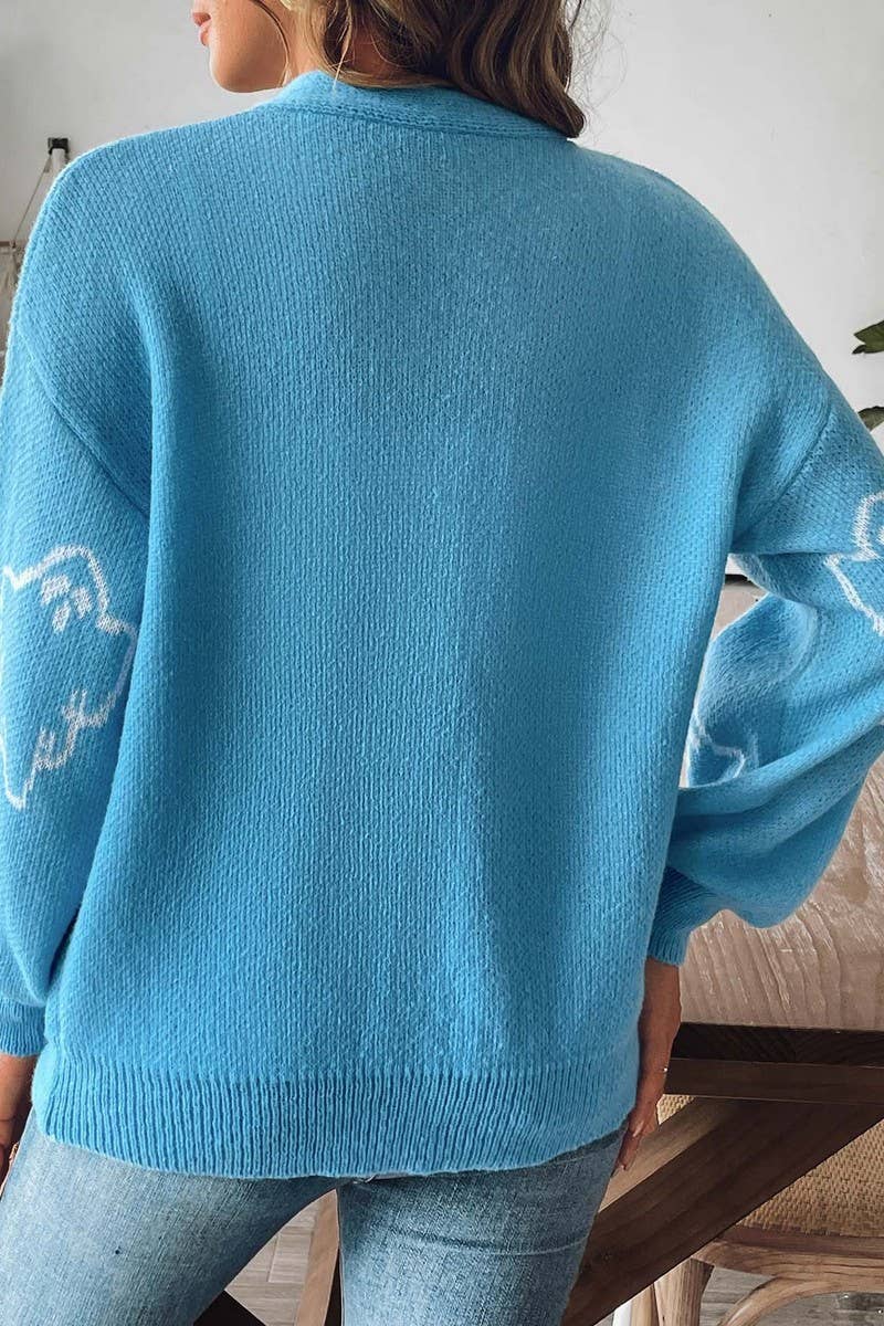 CWOSWL07370_WOMEN HALLOWEEN KNIT CARDIGAN WITH CARTOON PATTE